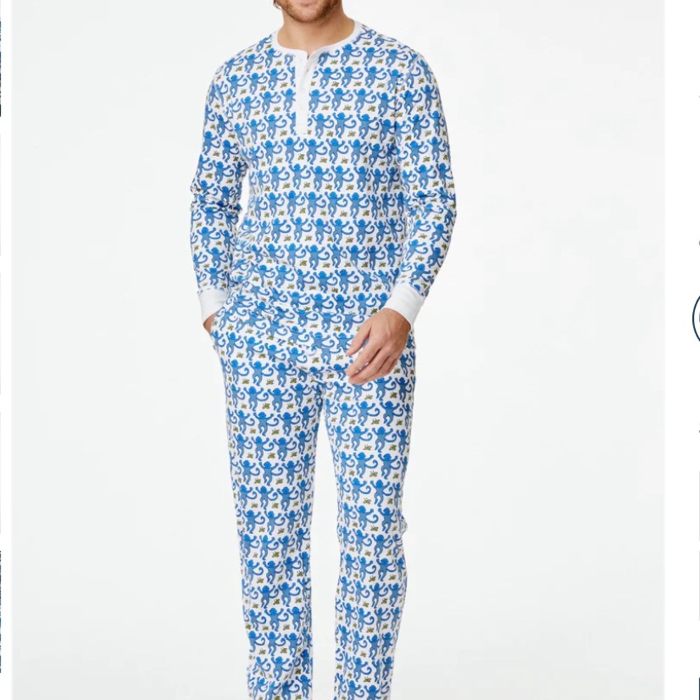 Roller Rabbit Blue and White Men's Printed Long-Sleeve Top